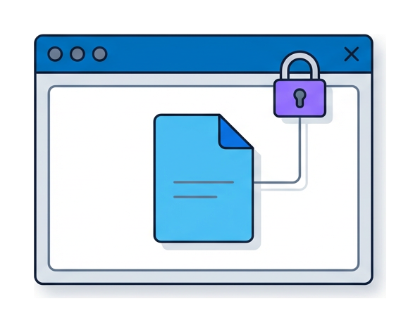 A browser window with a document icon and a padlock attached to the top right