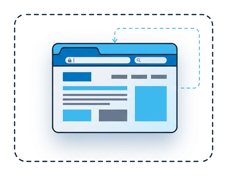 A browser window enclosed inside a larger rounded container with a dashed outline