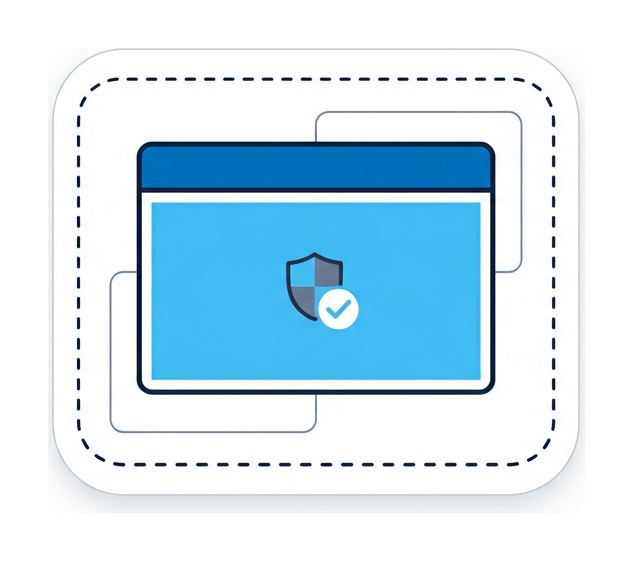 A browser window enclosed inside a larger rounded container with a dashed outline, representing an isolation bubble