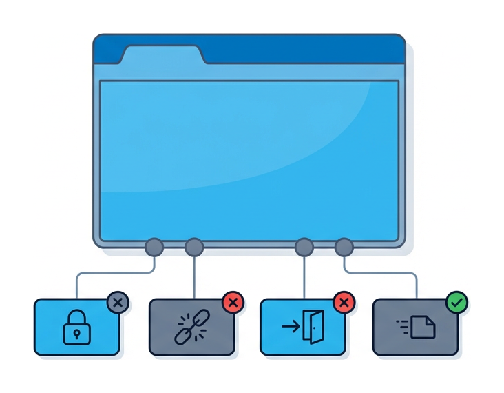 A stylized browser with four labeled segments beneath it, each segment representing an attack vector