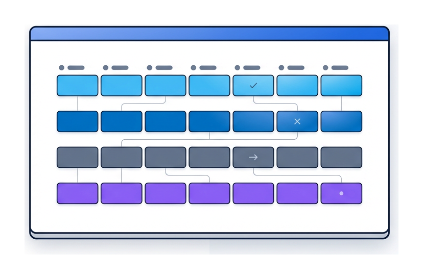 Four horizontal rows of rectangular table cells inside a browser-like frame, representing SQLite history tables