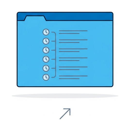 A browser window with six horizontal lines inside, each annotated with a tiny clock icon to the left