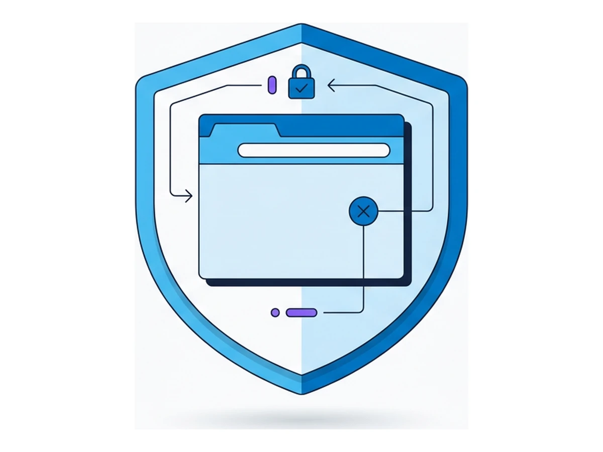 A browser window enclosed inside a larger shield-shaped outline