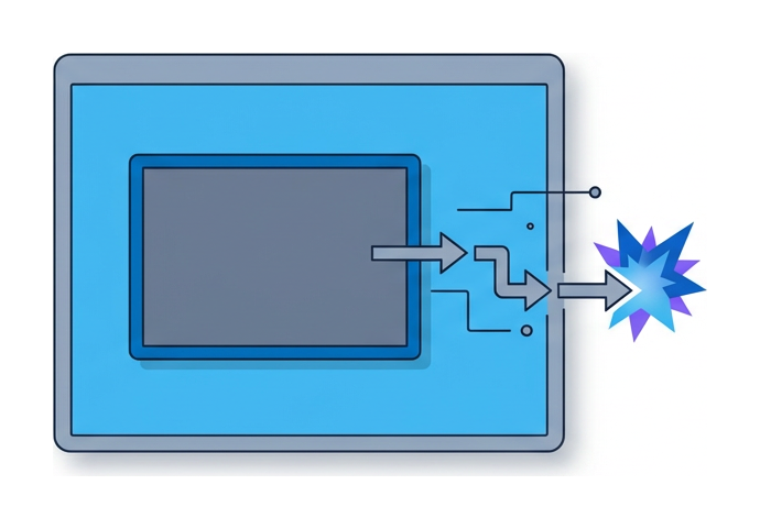 A browser loading a page that contains an iframe, with a small chain of redirect arrows leading to an exploit kit icon